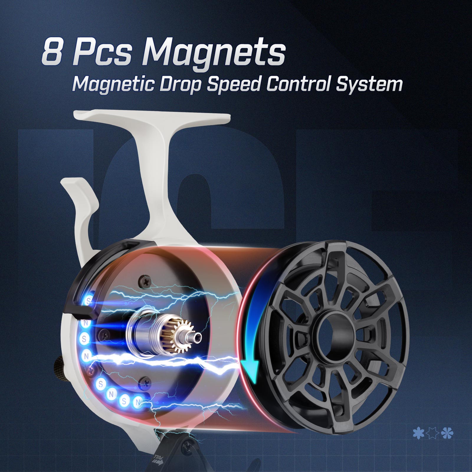 بكرة صيد الجليد Piscifun ICX Frost Carbon، نظام إسقاط مغناطيسي، قطر بكرة كبير