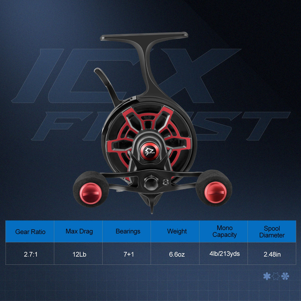 بكرة صيد الجليد Piscifun ICX Frost Carbon، نظام إسقاط مغناطيسي، قطر بكرة كبير