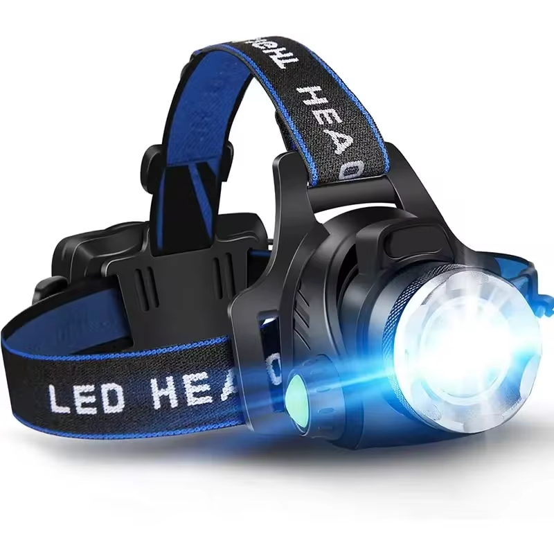 Lampe frontale LED de randonnée avec zoom, batterie rechargeable, étanche, pour randonneurs