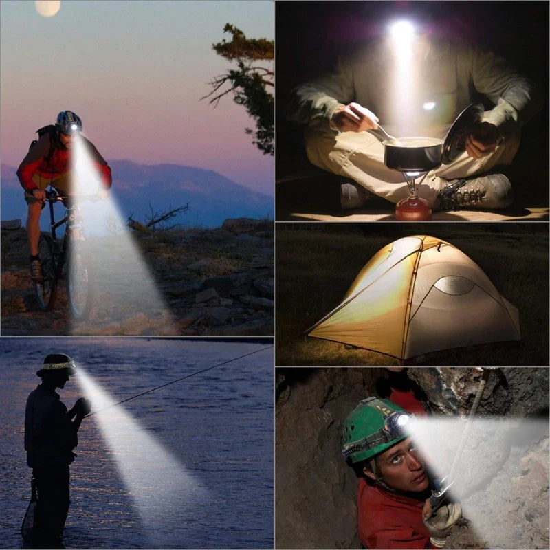 Lampe frontale LED de randonnée avec zoom, batterie rechargeable, étanche, pour randonneurs