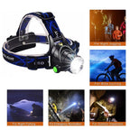 Lampe frontale LED de randonnée avec zoom, batterie rechargeable, étanche, pour randonneurs