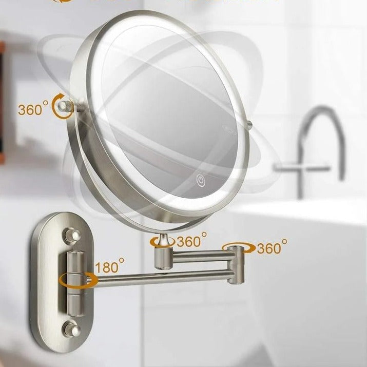 Specchio Ingranditore Ricaricabile LED Argento Cromato di Lunicca