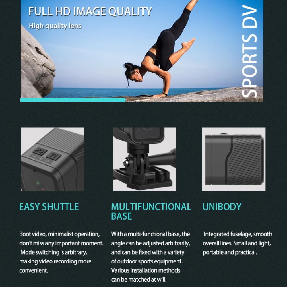 Cámara de acción MotoRide para casco 1080p para motocicletas