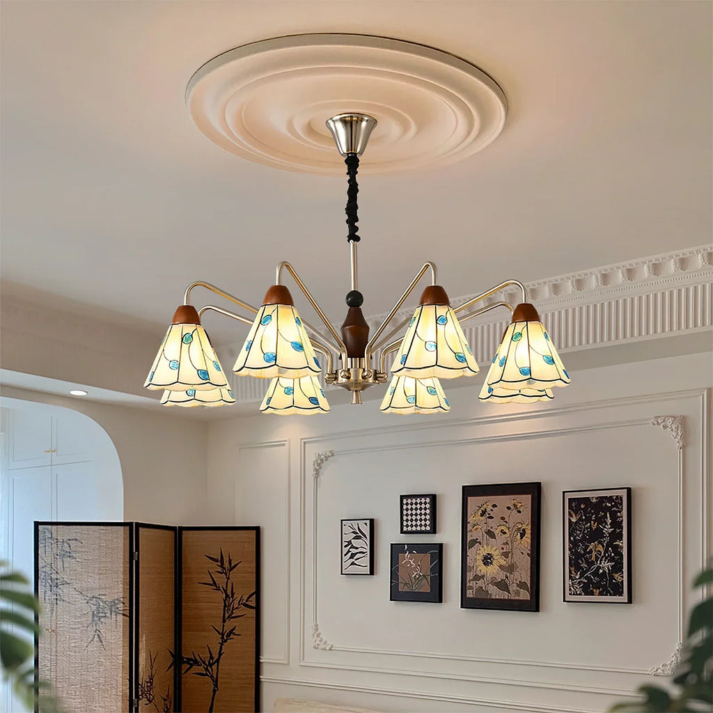 Klassisk Belmont Lysekrone - Gammeldags Blomstret Glaslampe