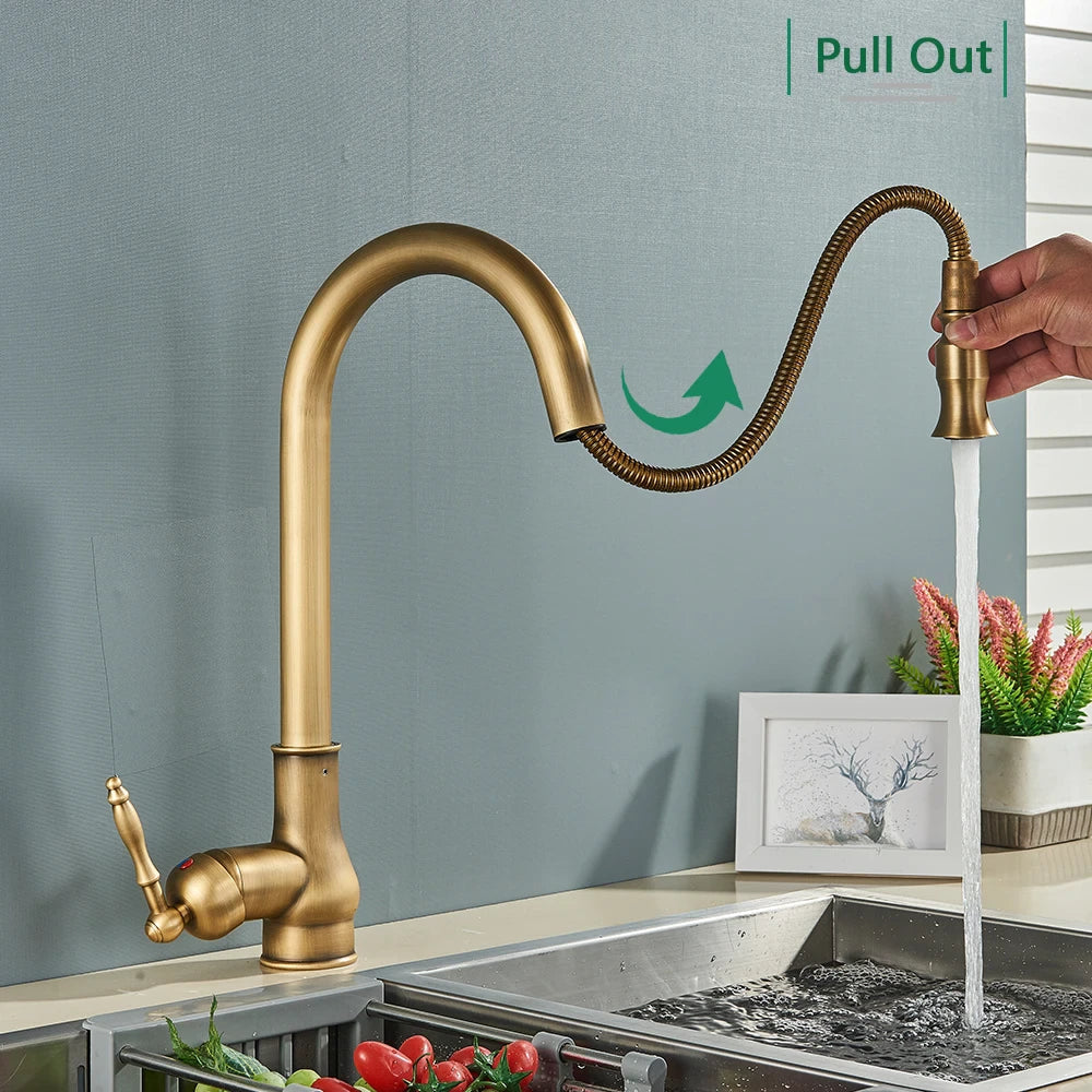 Rubinetto da cucina in bronzo rustico con controllo touch e bocca estraibile
