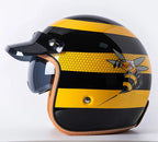 Retro Bee Open-Face Motorcycle Helmet with Built-In Visor