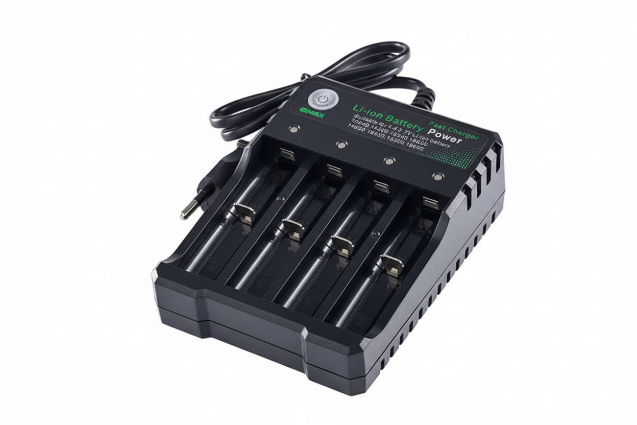 Chargeur de batterie Li-Ion 4 emplacements pour 18650 et 18500 avec arrêt automatique