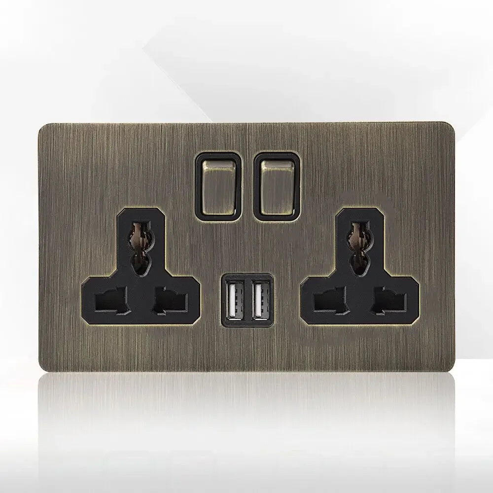 Antikk bronse metall veggkontakt med USB-ladeport
