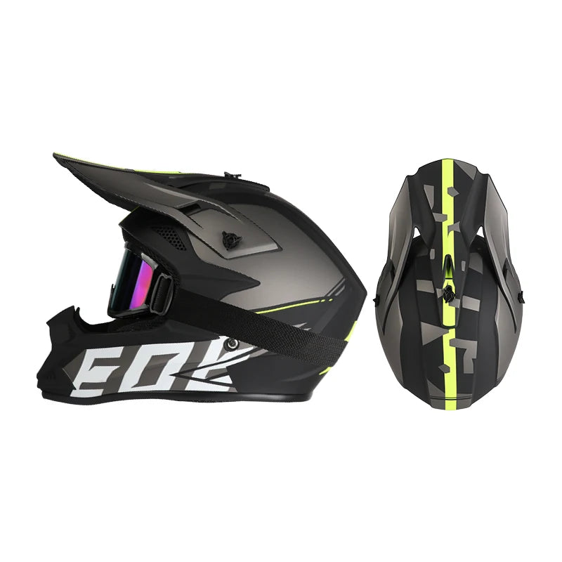 Full-Face Off-Road Helmet with Goggles – DOT Certified for All Seasons