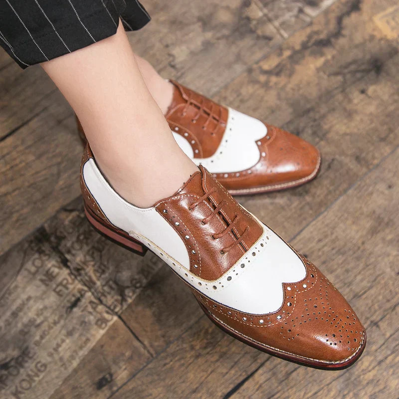 Men's Luxury Shoes Brogue Lace-up Casual British Style Contrast Color Oxford Office