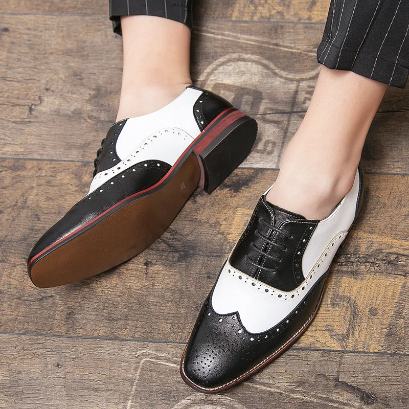 Men's Luxury Shoes Brogue Lace-up Casual British Style Contrast Color Oxford Office