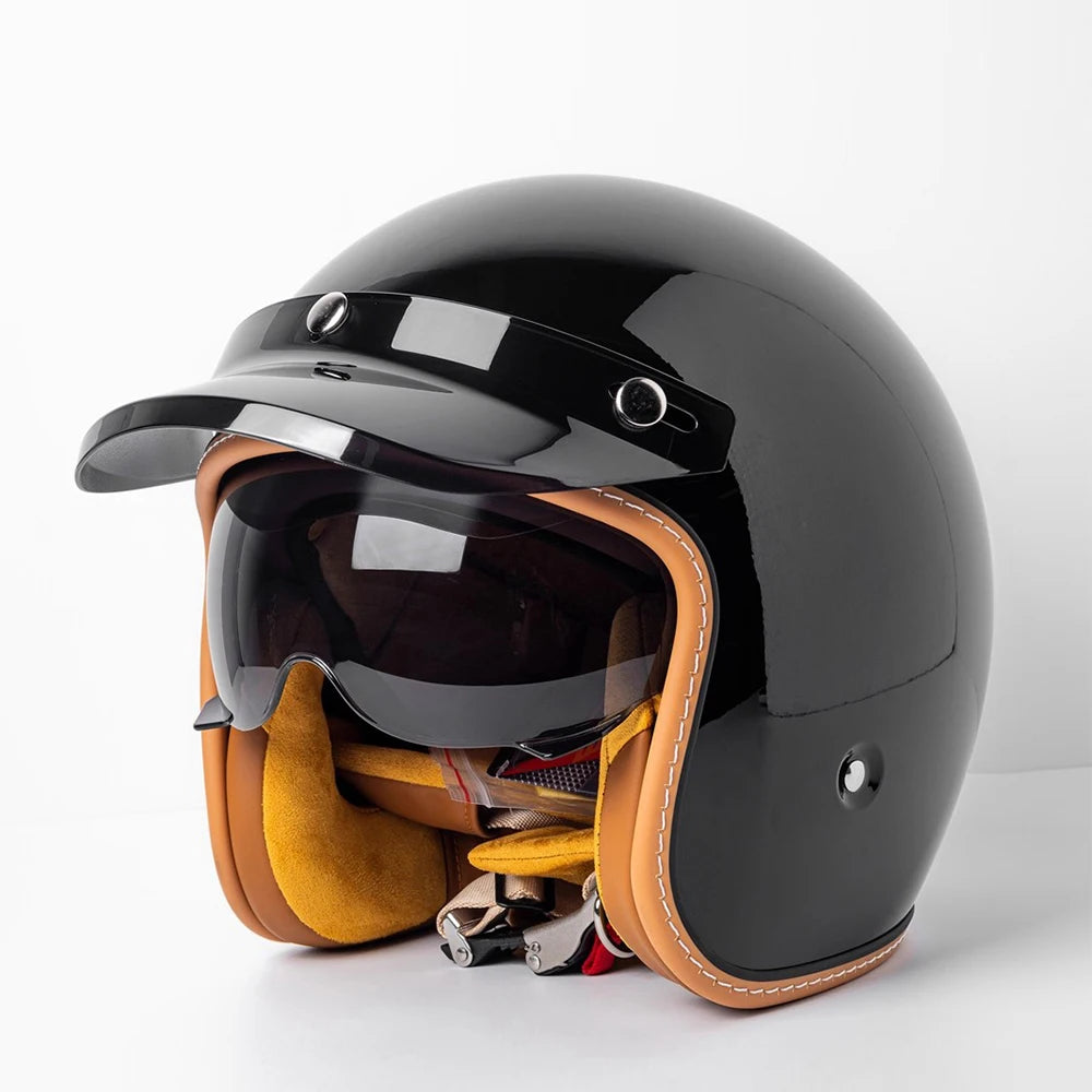 Retro Bee Open-Face Motorcycle Helmet with Built-In Visor