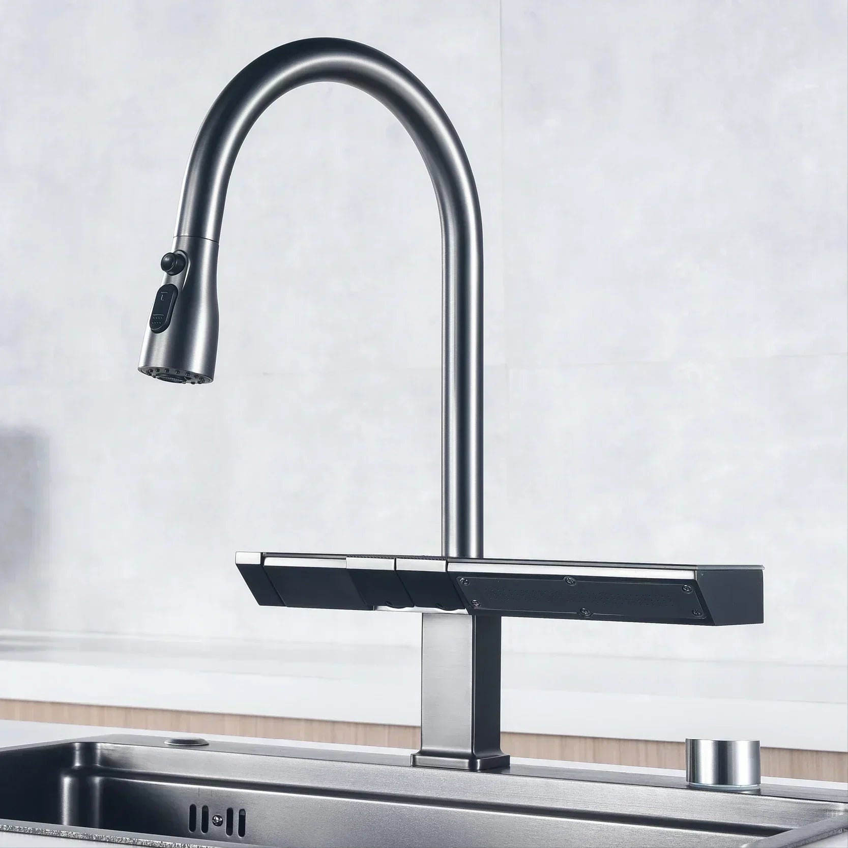 Ravelle Digital Kitchen Faucet in Black and Rose Gold