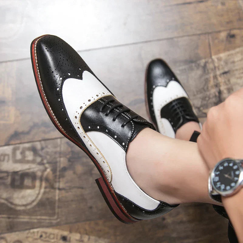 Men's Luxury Shoes Brogue Lace-up Casual British Style Contrast Color Oxford Office