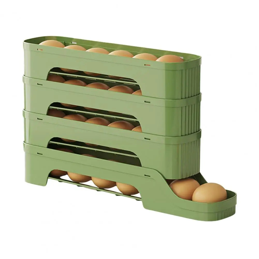 Egg Box RolloMaxx | 4-Tier Egg Organizer | Space-Saving & Self-Rolling | Transparent Design
