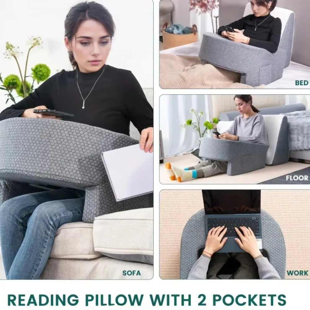 Ergonomic Pillow For Reading With Arm Support And Memory Foam Core For Bed Or Desk