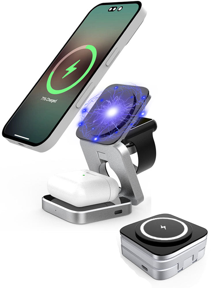 شاحن لاسلكي مغناطيسي صغير قابل للطي لأجهزة iPhone وAirPods