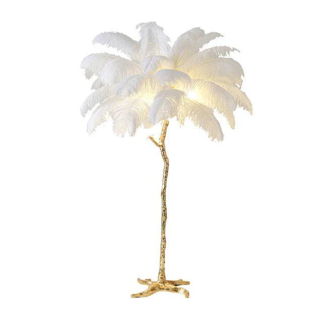 Aurelle Ostrich Feather Floor Lamp in Brass Copper Finish