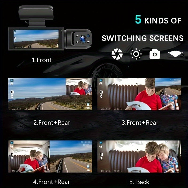 Dash cam WiFi 1080P con doppie lenti anteriori e cabina