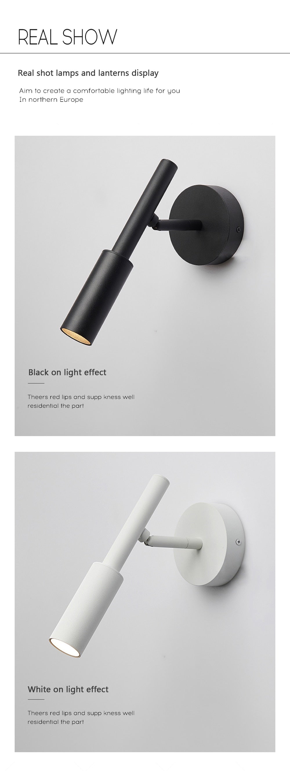 Lámpara de lectura de pared con brazo oscilante AuroraSwing en blanco y negro