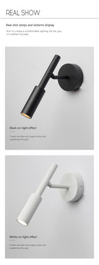 Lámpara de lectura de pared con brazo oscilante AuroraSwing en blanco y negro