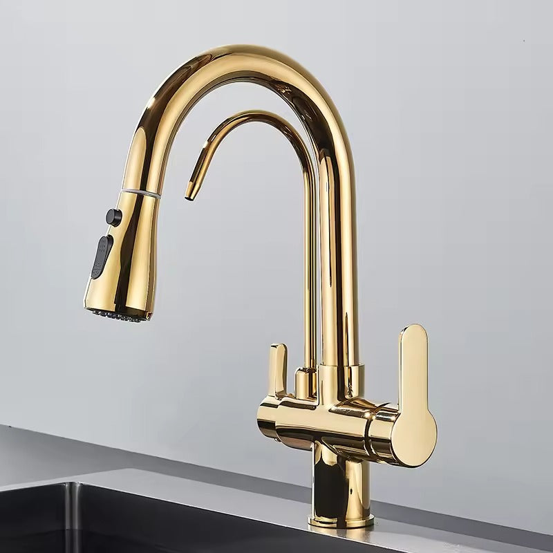 Matte Black Filter Faucet for the Kitchen, Pull-Out Spray, 360° Rotation, Three-Way Water Filter Tap, Sink Mixer