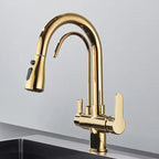 Matte Black Filter Faucet for the Kitchen, Pull-Out Spray, 360° Rotation, Three-Way Water Filter Tap, Sink Mixer