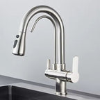 Matte Black Filter Faucet for the Kitchen, Pull-Out Spray, 360° Rotation, Three-Way Water Filter Tap, Sink Mixer