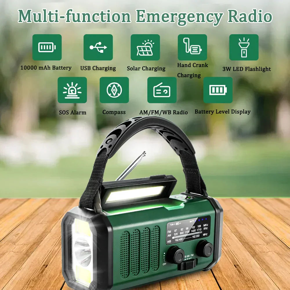 Radio solare Signa 10000mAh con manovella e meteo NOAA per campeggiatori