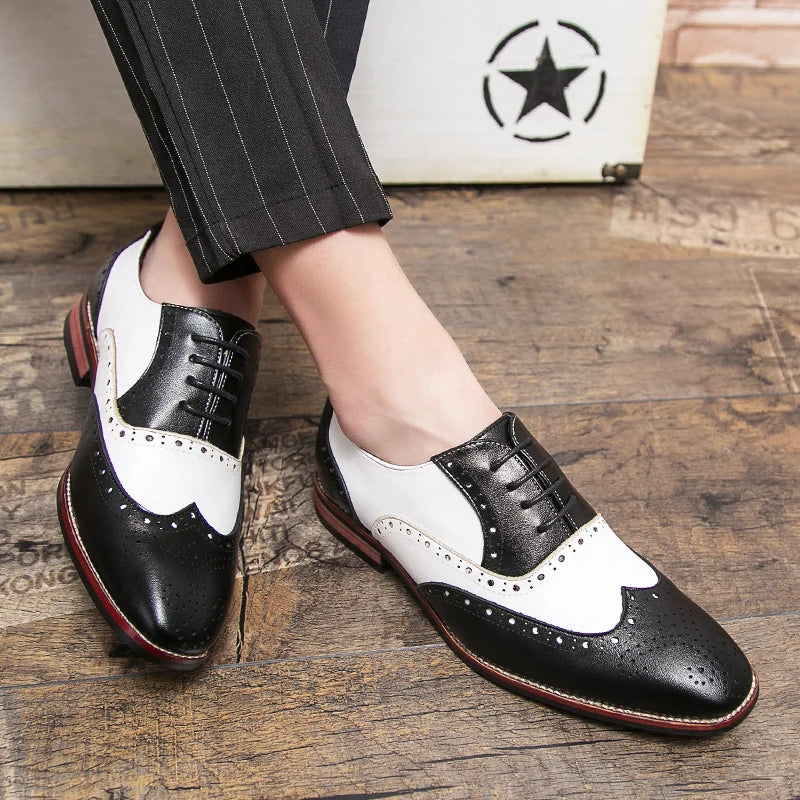 Men's Luxury Shoes Brogue Lace-up Casual British Style Contrast Color Oxford Office