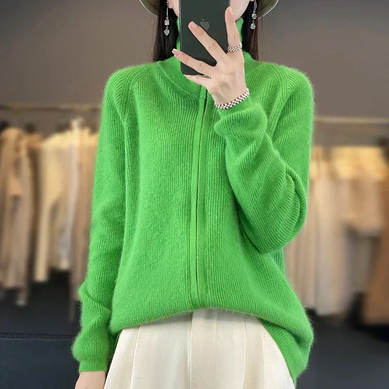 Lyra Kardigan Zip Kasmir 100% | Rajutan Korea Longgar