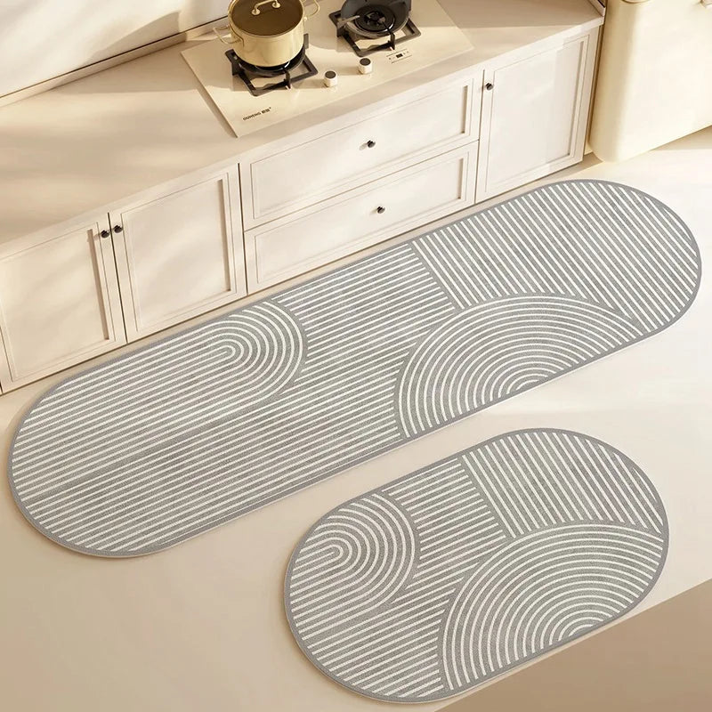 Pureterra | Kitchen Mat Super Absorbent | Non-Slip & Washable | Diatomite Design | Oval & Long Shape | Comfort Rug for Kitchen & Bathroom