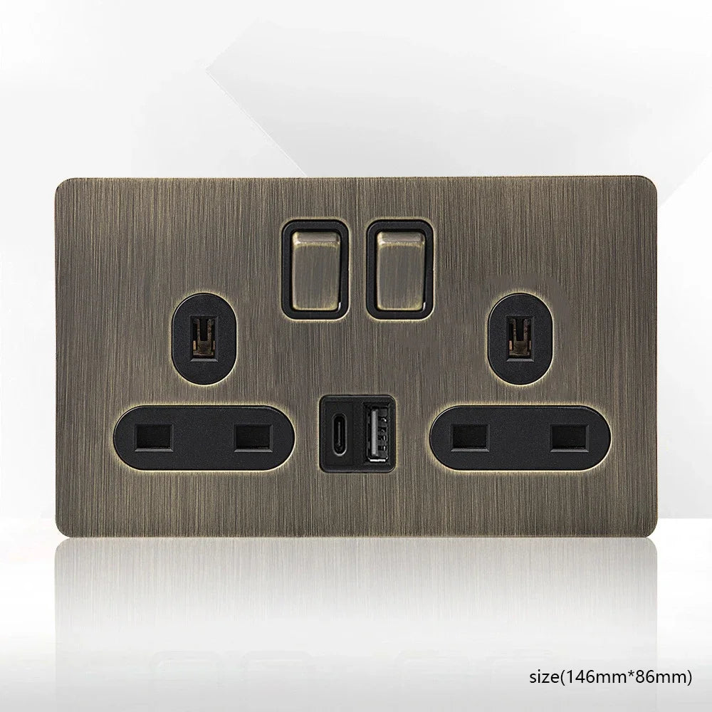Antikk bronse metall veggkontakt med USB-ladeport