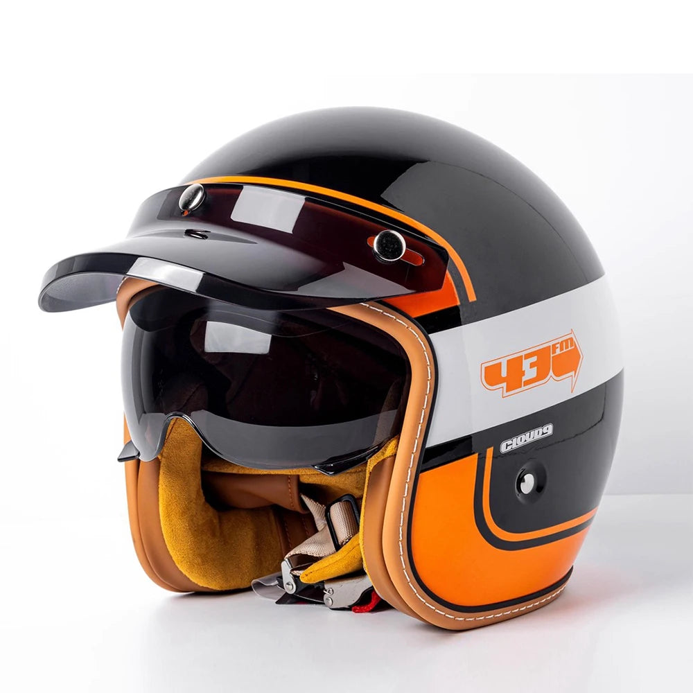Retro Bee Open-Face Motorcycle Helmet with Built-In Visor