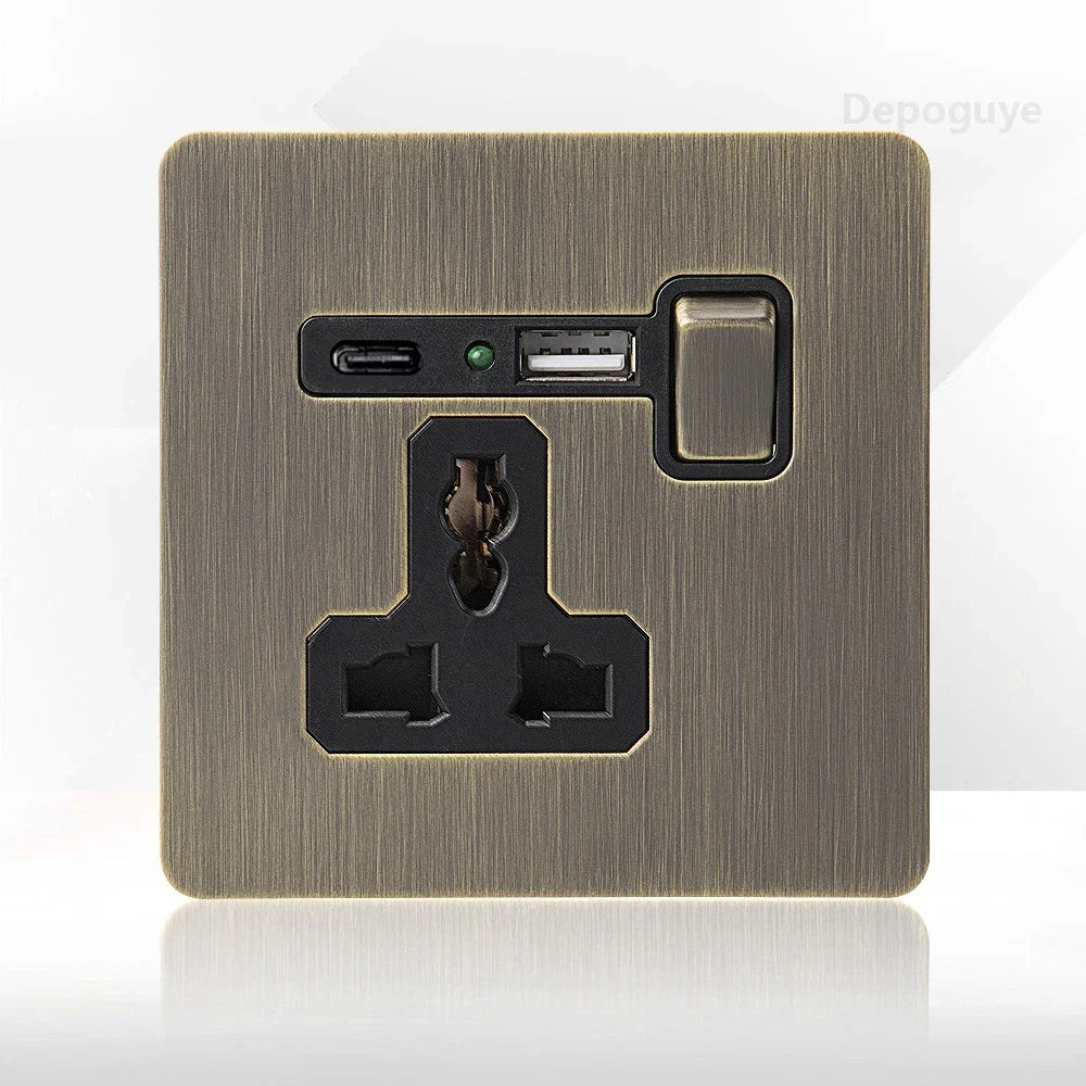Antikk bronse metall veggkontakt med USB-ladeport