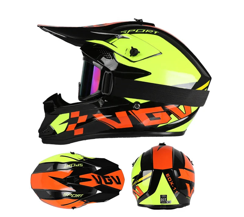 Full-Face Off-Road Helmet with Goggles – DOT Certified for All Seasons