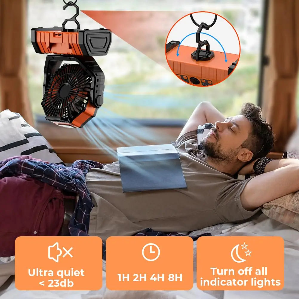 Ventilatore da campeggio portatile ricaricabile con power bank LED da 20000mAh
