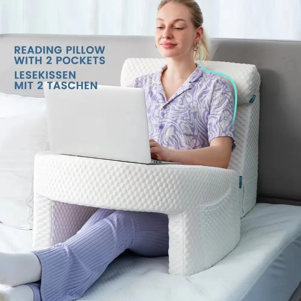 Ergonomic Pillow For Reading With Arm Support And Memory Foam Core For Bed Or Desk