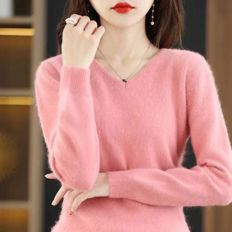 LunaWeave 100% Cashmere V-Neck Sweater For Women Slim Fit