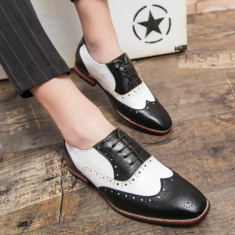 Men's Luxury Shoes Brogue Lace-up Casual British Style Contrast Color Oxford Office