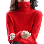 AuroraWeave 100% カシミヤ タートルネック レディース 秋用ニット