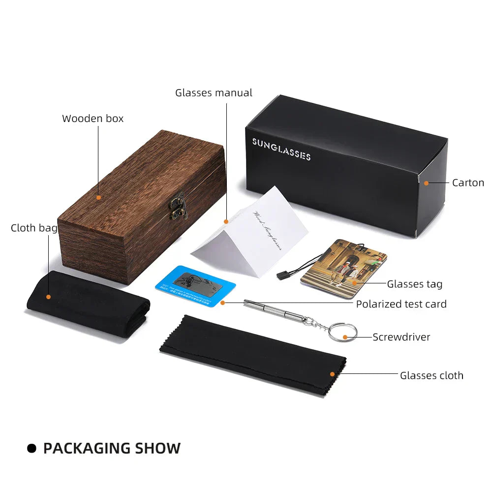 Premium træstruktur solbriller med polariserede UV400-linser