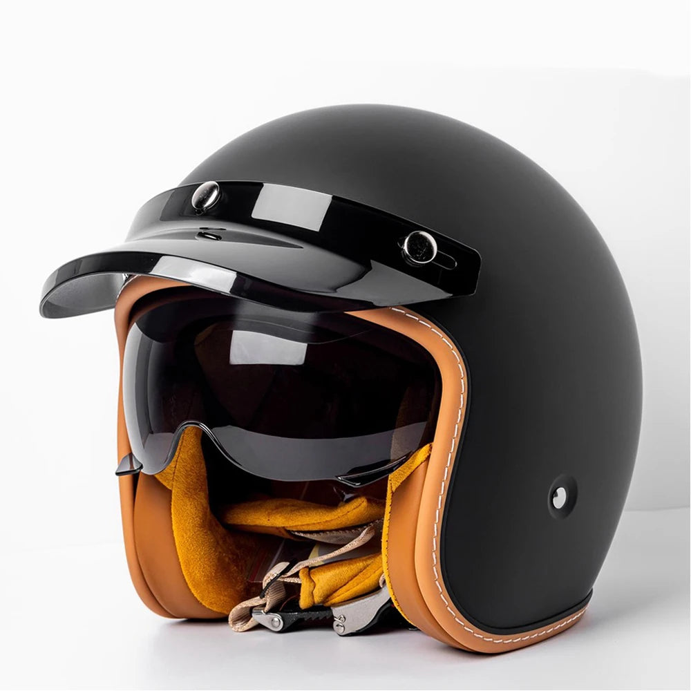 Retro Bee Open-Face Motorcycle Helmet with Built-In Visor