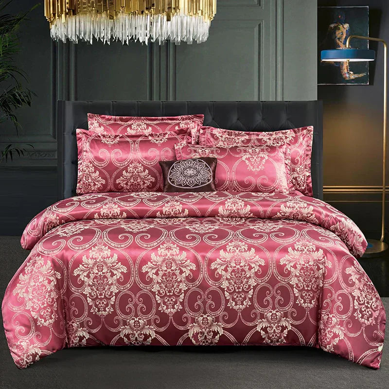 Aurelume 蓝金色缎面提花床品套装，264 x 229 厘米