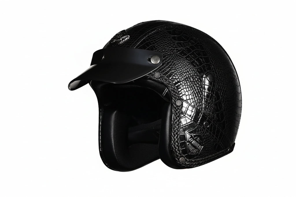 Retro 3/4 Öppen Motorcykelhjälm – PU-läder & DOT-certifierad