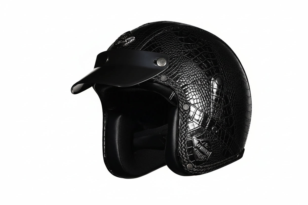 Retro 3/4 Öppen Motorcykelhjälm – PU-läder & DOT-certifierad