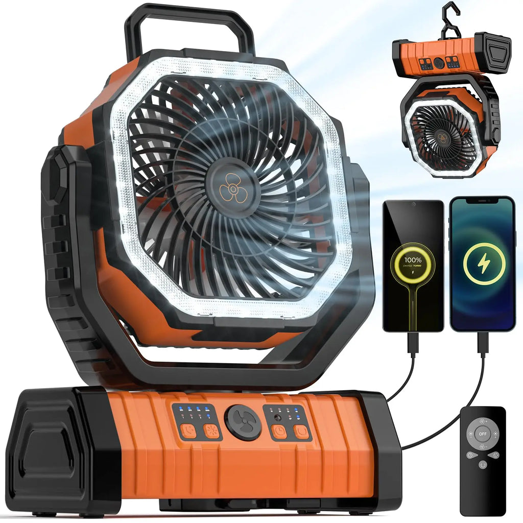 Ventilatore da campeggio portatile ricaricabile con power bank LED da 20000mAh