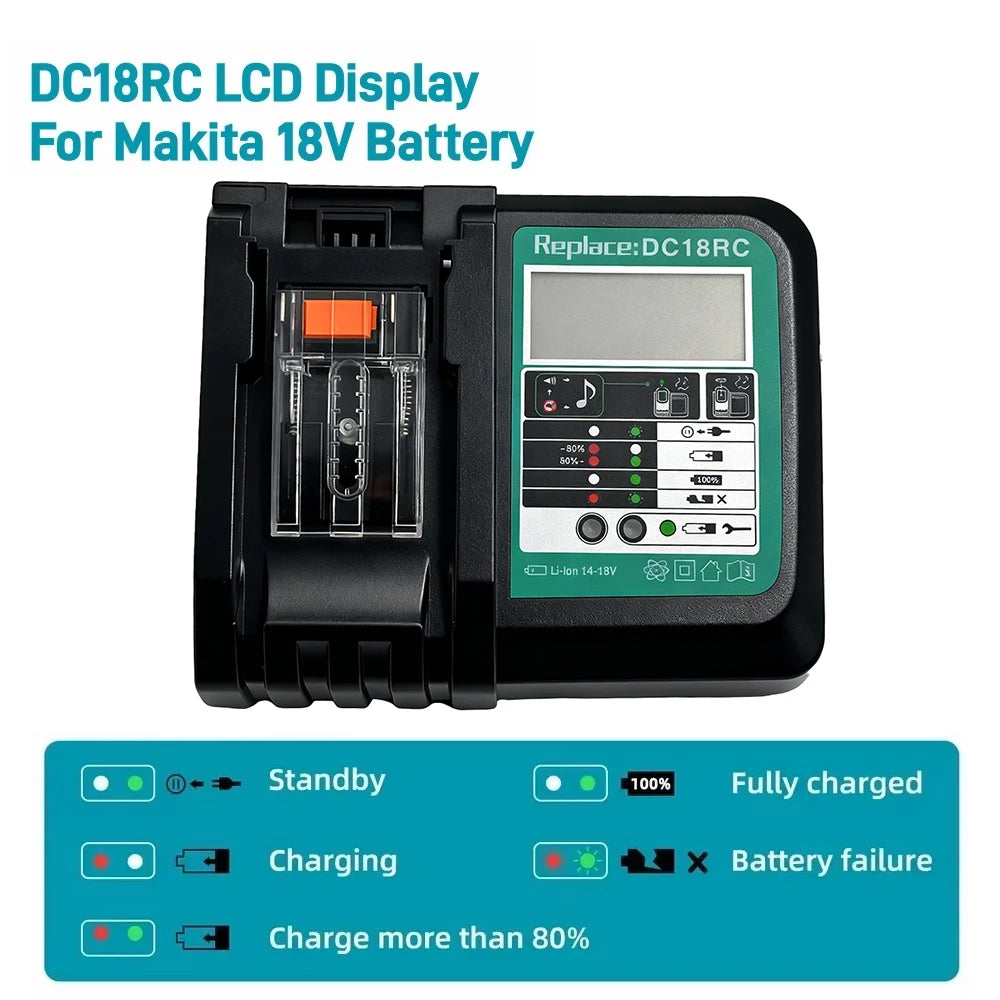 מטען סוללות ליתיום-יון Makita 14.4V ו-18V עם תצוגת LED, פלט 3A