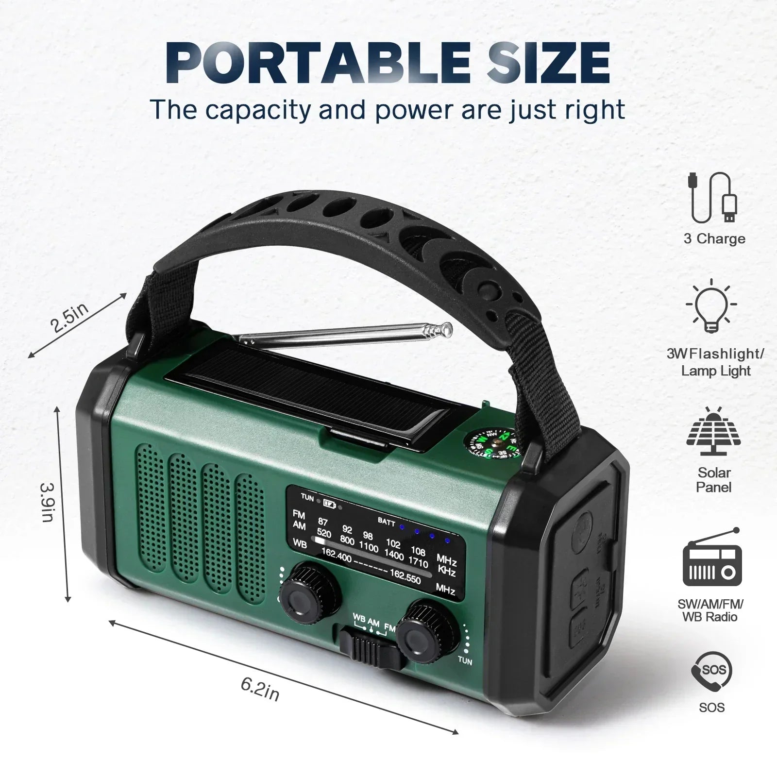 Radio solare Signa 10000mAh con manovella e meteo NOAA per campeggiatori