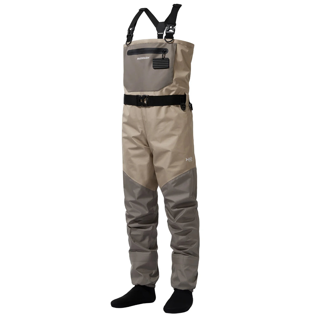Waders de pêche à la mouche respirants pour homme avec pied en chaussette et fermeture éclair étanche